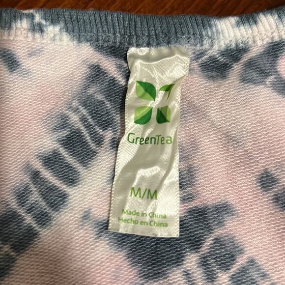 Green Tea Blue & Pink Tie Dye Knit Tunic Top Woman Size Medium V-Neck - Picture 4 of 9